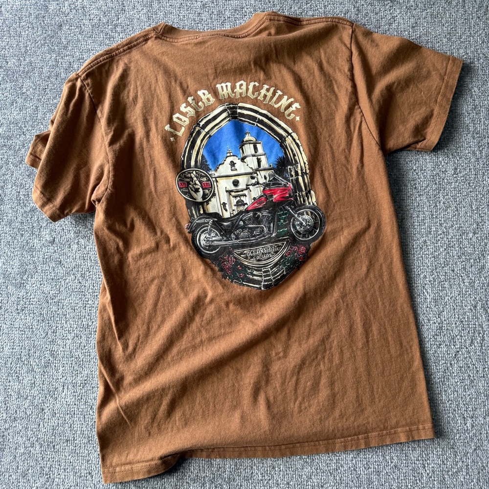 Loser Machine Company Motorcycle & Skate Gear Brown Graphic T-Shirt Men's Medium